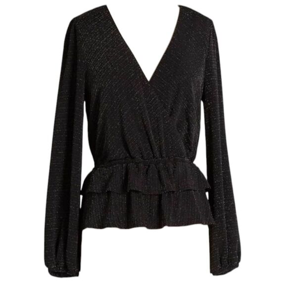 NWT ModCloth Layered In Luminosity black balloon long sleeve blouse metallic XS - Picture 1 of 10